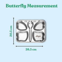 Theoni Stainless Steel Butterfly Shape Kids Plate / Non Suction Plate / Dinner Dish -Personalization Available