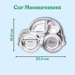 Theoni Stainless Steel Car Shape Kids Plate / Non Suction Plate / Dinner Dish -Personalization Available