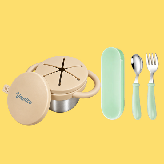 THEONI Snack Cup & Spoon-Fork Combo - Beige