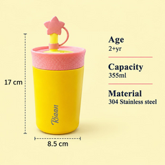 Theoni Star Kids Stainless Steel Insulated Tumbler | 355ml | BPA-Free, Travel Friendly – Turquoise and Yellow