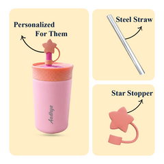 Theoni Star Kids Stainless Steel Insulated Tumbler | 355ml | BPA-Free, Travel Friendly – Pink and Green