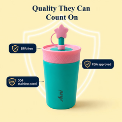 Theoni Star Kids Stainless Steel Insulated Tumbler | 355ml | BPA-Free, Travel Friendly – Turquoise and Yellow