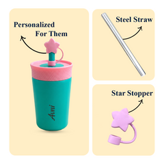 Theoni Star Kids Stainless Steel Insulated Tumbler | 355ml | BPA-Free, Travel Friendly – Turquoise and Yellow