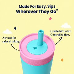 Theoni Kids Stainless Steel Insulated Tumbler with Silicon Straw | 355ml | BPA-Free, Travel Friendly – Turquoise and Green