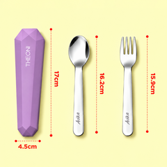 Theoni On-the-Go Stainless Steel Cutlery Set for Kids – BPA-Free, Dishwasher Safe Travel Spoon & Fork with Silicone Case – Purple