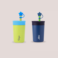 Theoni Kids Stainless Star Insulated Tumbler with Silicon Straw & Cleaning Brush | 355ml | Leak-Proof, BPA-Free, Travel Friendly – Green and Navy Blue