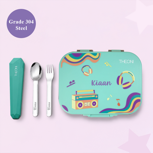 Bento Joy Leakproof Lunch Box + On-the-Go Cutlery Set Combo- Green