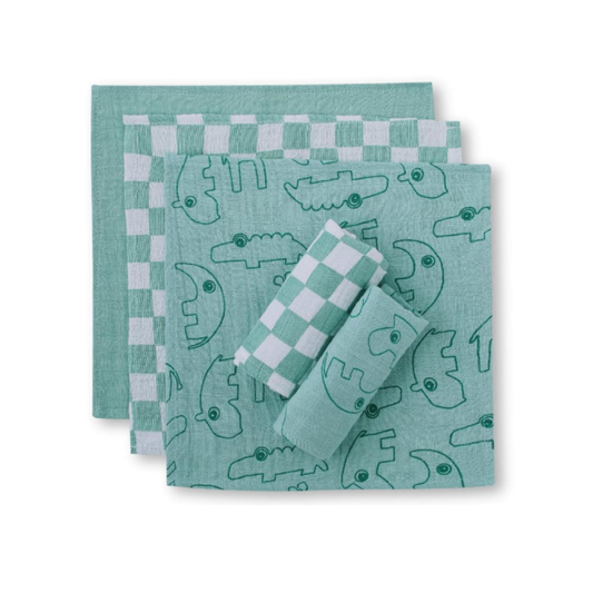 Theoni 100% Cotton Muslin Washcloths - Teal blue Baby napkins / wipes