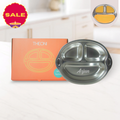 Theoni Stainless Steel Suction Plate for Toddlers | 3 Compartment Monkey Baby Feeding Plate | BPA-Free & Dishwasher Safe - Personalization Available (Yellow)