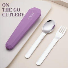 Theoni On-the-Go Stainless Steel Cutlery Set for Kids – BPA-Free, Dishwasher Safe Travel Spoon & Fork with Silicone Case – Purple