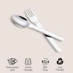 Theoni On-the-Go Stainless Steel Cutlery Set for Kids – BPA-Free, Dishwasher Safe Travel Spoon & Fork with Silicone Case – Purple