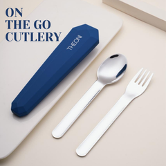 Theoni On-the-Go Stainless Steel Cutlery Set for Kids – BPA-Free, Dishwasher Safe Travel Spoon & Fork with Silicone Case – Navy Blue