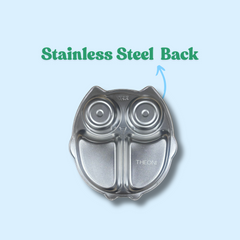 Theoni Stainless Steel Owl Shape Kids Plate / Non Suction Plate/ Dinner Dish -Personalization Available
