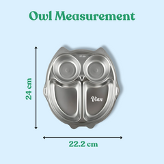 Theoni Stainless Steel Owl Shape Kids Plate / Non Suction Plate/ Dinner Dish -Personalization Available