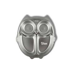 Theoni Stainless Steel Owl Shape Kids Plate / Non Suction Plate/ Dinner Dish -Personalization Available