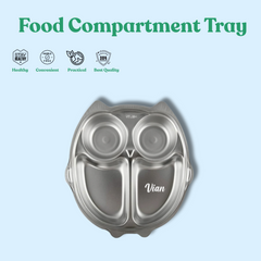 Theoni Stainless Steel Owl Shape Kids Plate / Non Suction Plate/ Dinner Dish -Personalization Available
