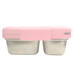 Duo Steel 2-Compartment Lunch Box – Fun, Fresh & Colorful Pixi Pink Microwave safe Edition for Kids | Durable & School-Ready