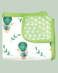 Theoni 100% Organic muslin reversible Snuggle Blankets-Cappadocia Dreams Green