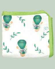Theoni 100% Organic muslin reversible Snuggle Blankets-Cappadocia Dreams Green
