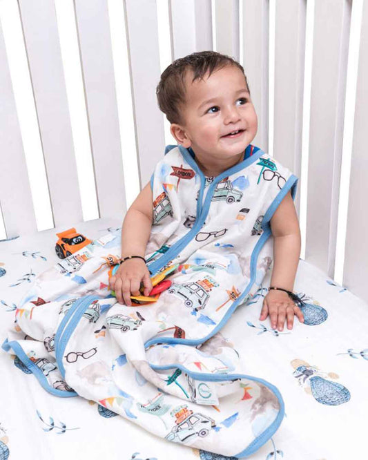 Theoni 100% organic cotton muslin Baby Sleeping Bag - Wanderlust Wonders