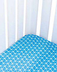 Theoni Aztec Blue Fitted Crib Sheet - 100% Organic Cotton Muslin Cot Sheet, Super Soft, Breathable, Smooth, Absorbent, Twill Fabric For Infants, Newborns, Babies & Toddlers