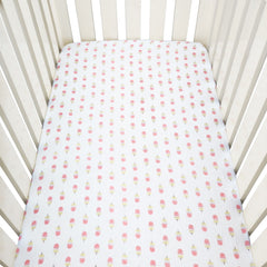 Theoni Popsicle Fun Pink Fitted Crib Sheet - 100% Organic Cotton Muslin Cot Sheet, Super Soft, Breathable, Smooth, Absorbent, Twill Fabric For Infants, Newborns, Babies & Toddlers