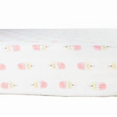 Theoni Popsicle Fun Pink Fitted Crib Sheet - 100% Organic Cotton Muslin Cot Sheet, Super Soft, Breathable, Smooth, Absorbent, Twill Fabric For Infants, Newborns, Babies & Toddlers