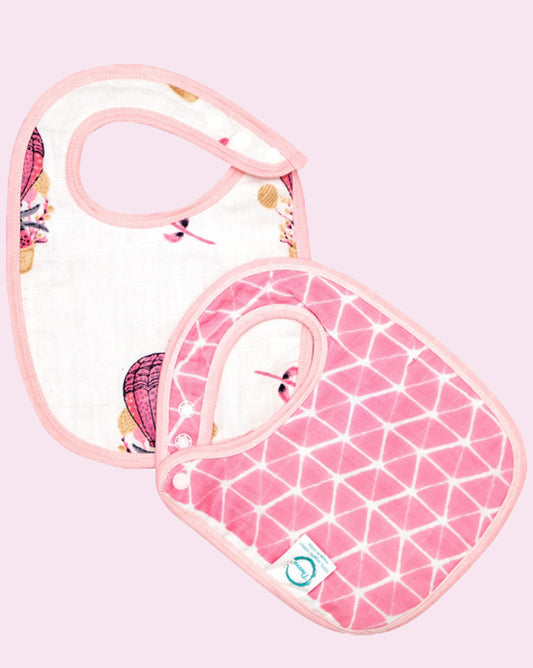 Theoni Organic Muslin Snap Bibs(Set of 2)- Cappadocia Dreams Pink