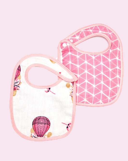 Theoni Organic Muslin Snap Bibs(Set of 2)- Cappadocia Dreams Pink