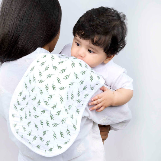 Theoni Cotton Muslin 3Layer burpy bib-Hedge Green Leaf