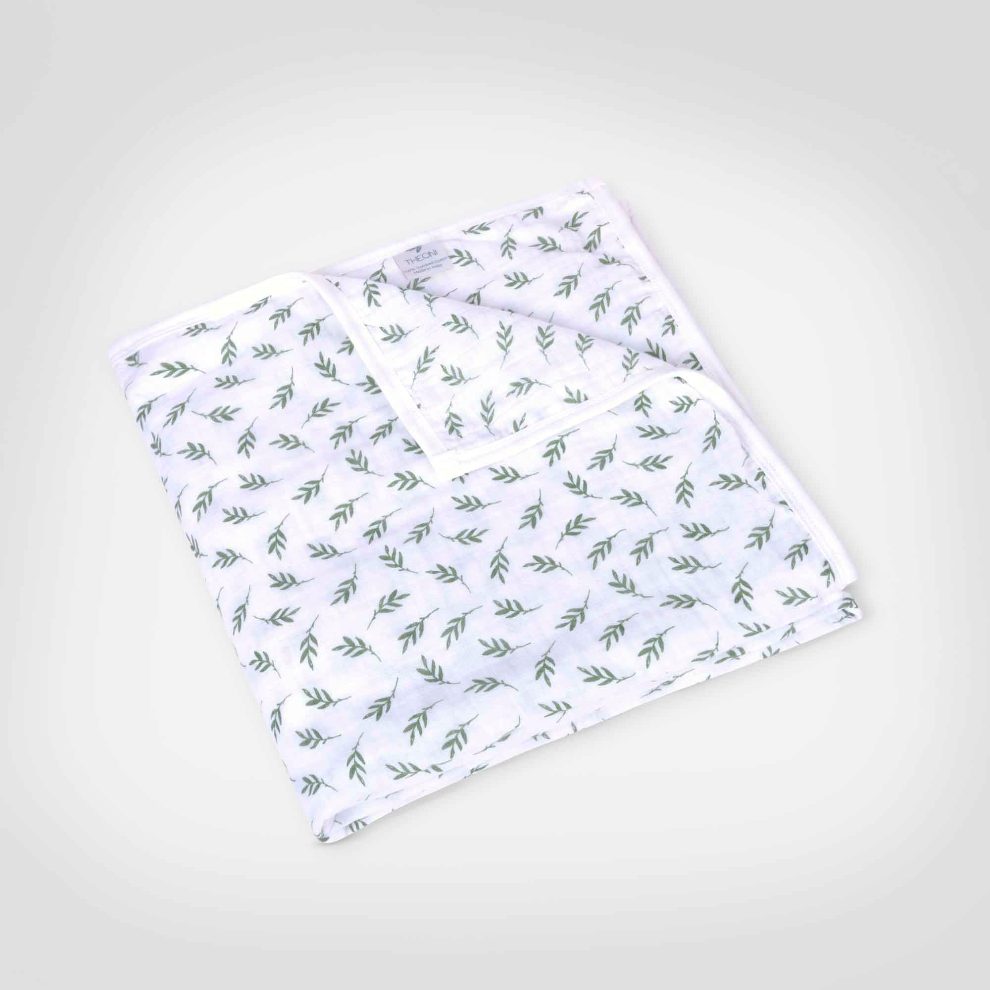 Theoni 100%  Organic Cotton Snuggle Blanket-Hedge Green Leaf