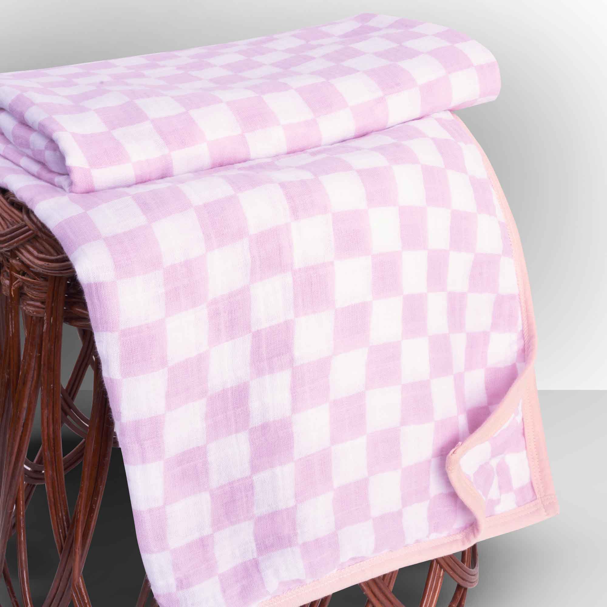 Theoni 100%  Cotton Muslin Snuggle/Receiving Blanket-Violet Chequer