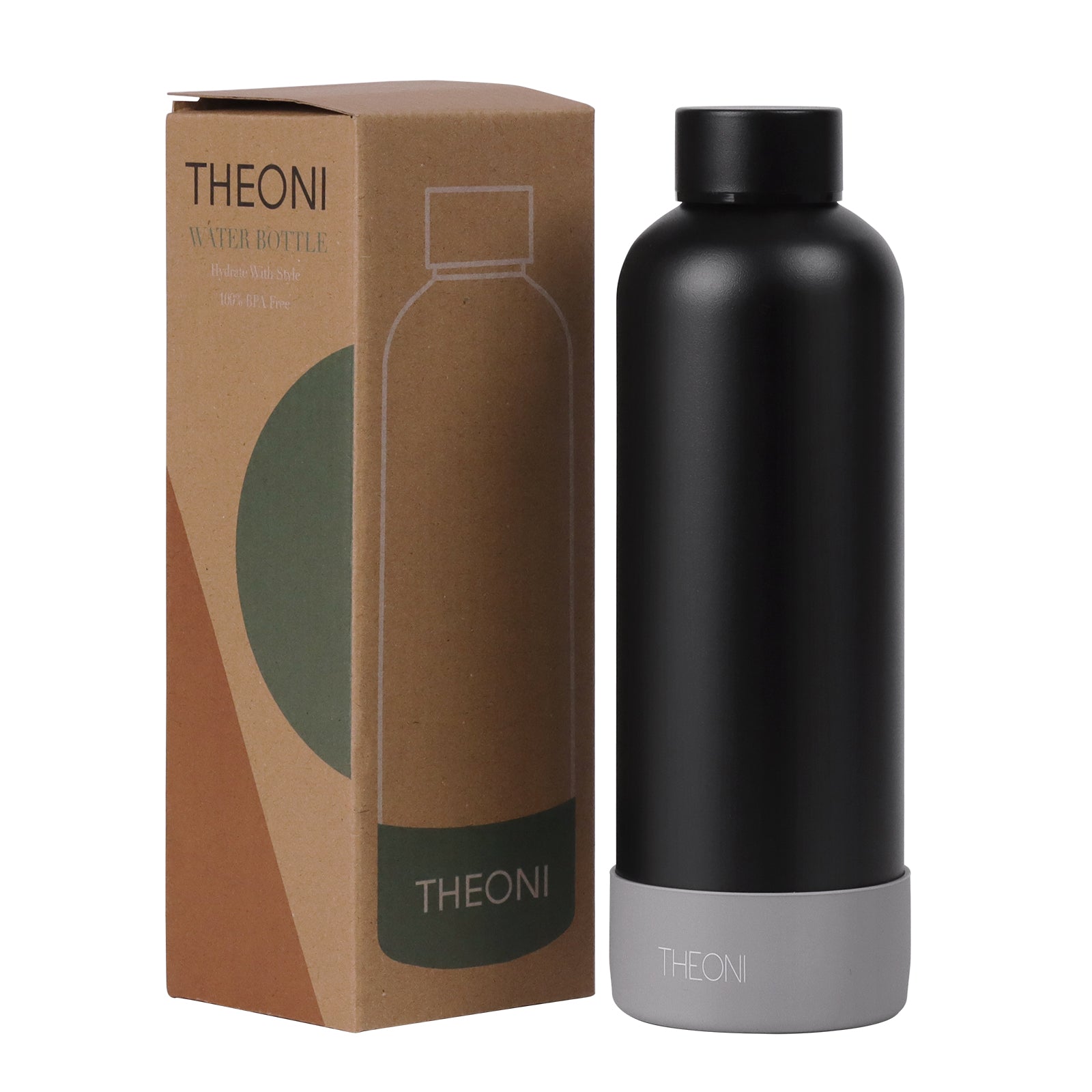 Theoni stainless Steel Double Walled Insulated Thermos Flask / Insulated Water Bottle| 24 Hours Hot & Cold |Leak Proof| Easy to Carry School And Travel Bottle - Deep Black (500ml)