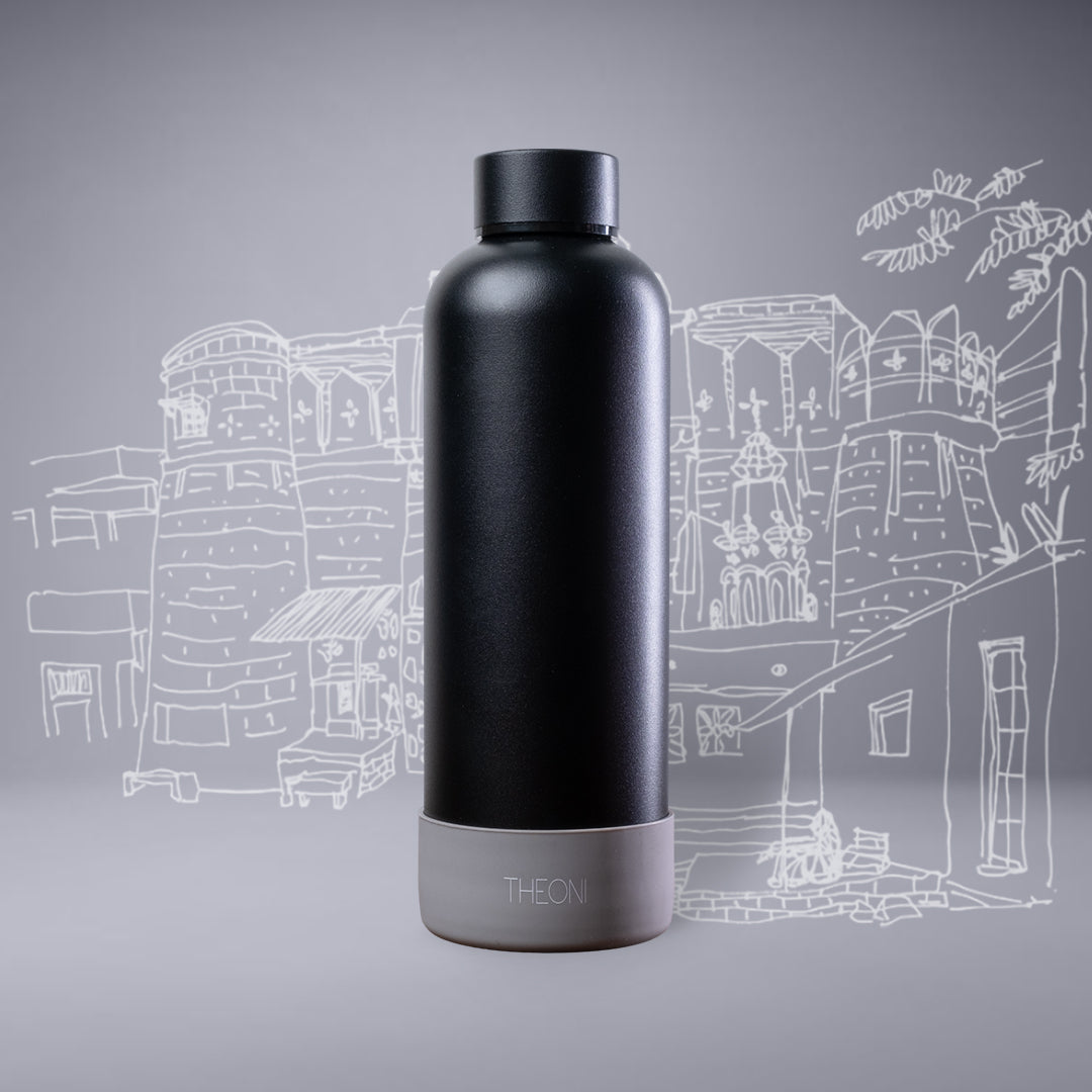 Theoni stainless Steel Double Walled Insulated Thermos Flask / Insulated Water Bottle| 24 Hours Hot & Cold |Leak Proof| Easy to Carry School And Travel Bottle - Deep Black (500ml)