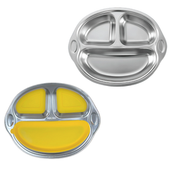 Theoni Stainless Steel Suction Plate for Toddlers | 3 Compartment Monkey Baby Feeding Plate | BPA-Free & Dishwasher Safe - Personalization Available (Yellow)