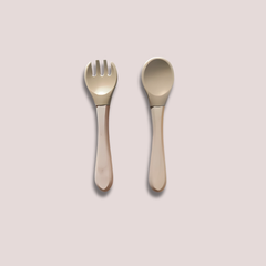 Theoni Rainbow Buddies Silicone Cutlery Set – Baby-Safe Spoon & Fork for Self-Feeding (BEIGE)