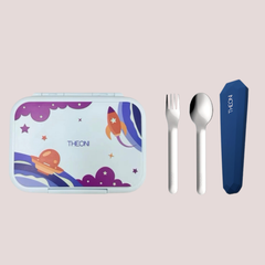 Duo Steel Kids Lunch Box & On-the-Go Cutlery Set – Colorful Microwave-Safe Milo Blue Lunch Box + BPA-Free Blue Travel Spoon & Fork