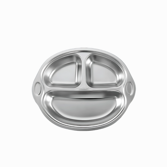 Theoni Stainless Steel Suction Plate for Toddlers | 3 Compartment Monkey Baby Feeding Plate | BPA-Free & Dishwasher Safe - Personalization Available (Pink)