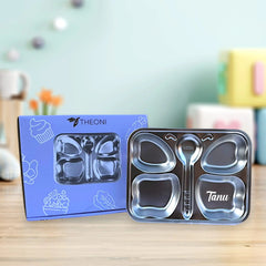 Theoni Stainless Steel Section Butterfly Shape Kids Plate / Portion Plate / Dinner Dish - Butterfly Shape. Personalize With Name