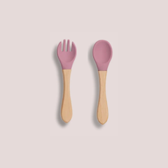 Theoni Rainbow Buddies Silicone Cutlery Set – Baby-Safe Spoon & Fork for Self-Feeding (PINK)