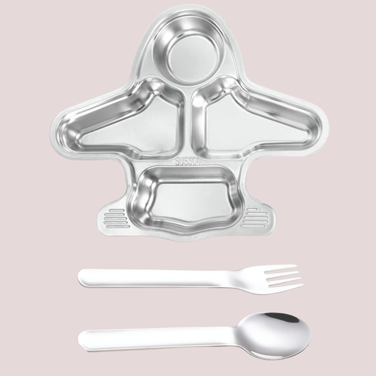 Theoni Tiny Tummies Meal Set - Aeroplane Plate & Cutlery Set