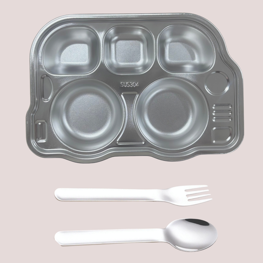Theoni Tiny Tummies Meal Set - Bus Plate & Cutlery Set