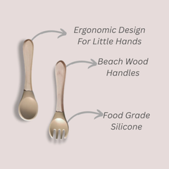 Theoni Rainbow Buddies Silicone Cutlery Set – Baby-Safe Spoon & Fork for Self-Feeding (BEIGE)