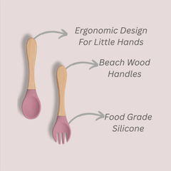 Theoni Rainbow Buddies Silicone Cutlery Set – Baby-Safe Spoon & Fork for Self-Feeding (PINK)