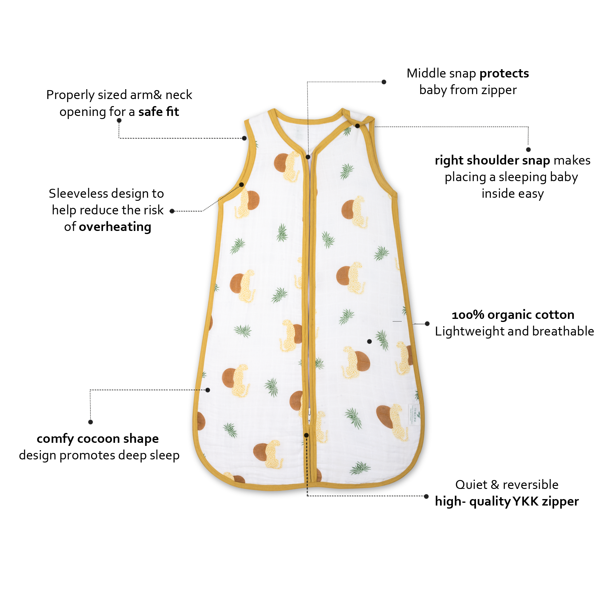 Theoni 100%  Cotton Muslin Baby Sleeping Bag - Woody Tiger