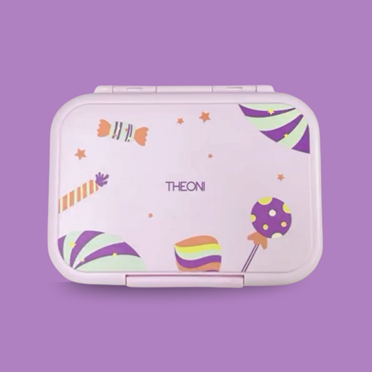 THEONI Kids Water Bottle (400ml) with Straw + Duo Steel 2-Compartment Lunch Box Combo | BPA-Free, Leak-Proof, Microwave Safe Lunch Box- Crumbl Purple