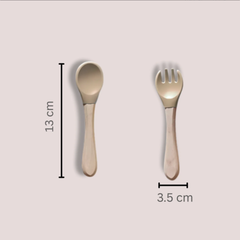 Theoni Rainbow Buddies Silicone Cutlery Set – Baby-Safe Spoon & Fork for Self-Feeding (BEIGE)