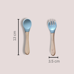 Theoni Rainbow Buddies Silicone Cutlery Set – Baby-Safe Spoon & Fork for Self-Feeding (BLUE)
