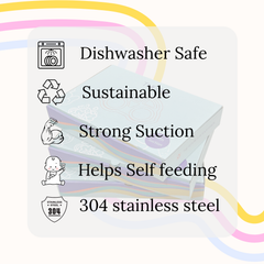 Theoni Stainless Steel Car Shape Suction Plate with Toddler Cutlery Set | 4 Compartment Kids Plate | BPA-Free & Dishwasher Safe (Pink Suction)