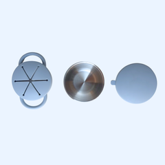 Theoni Stainless Steel Snack Cups with Removable Silicone Food Catcher & Travel Lid – Spill-Proof, Toddler-Friendly, Dishwasher Safe- Dusty Blue